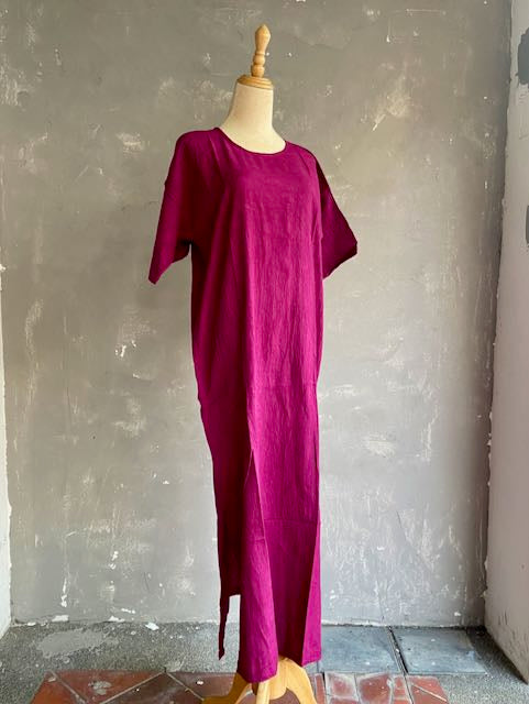 Hand Dyed Short Sleeve Dress in Wine