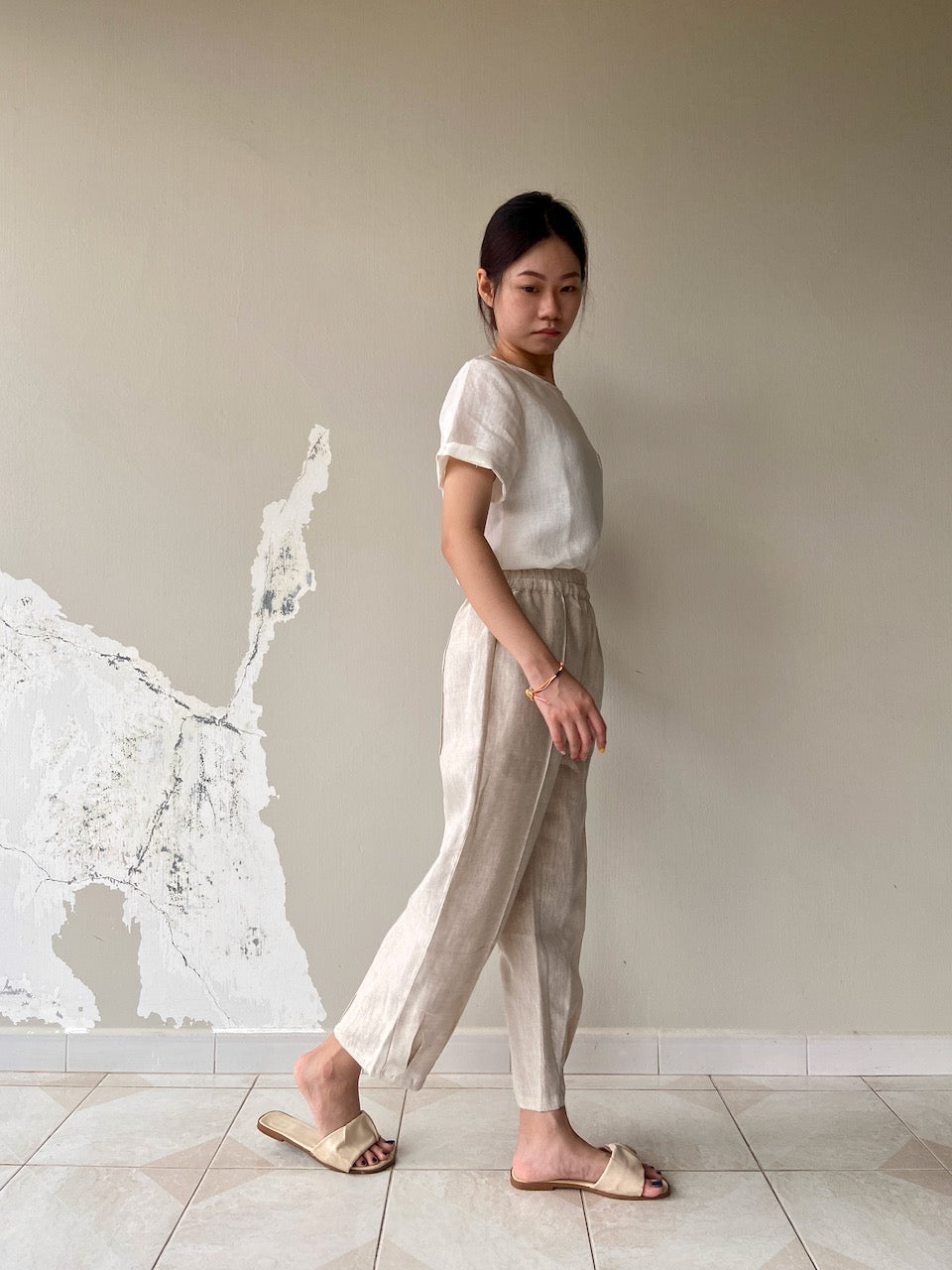 Linen Harem Pants in Natural