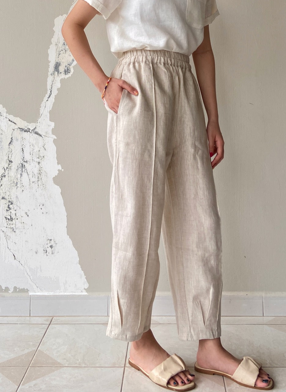 Linen Harem Pants in Natural