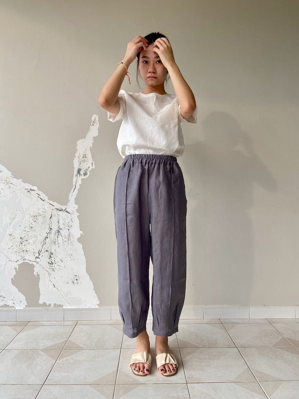 Linen Harem Pants in Dark Grey