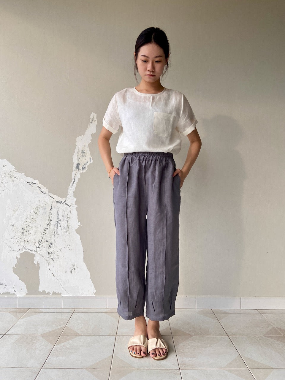 Linen Harem Pants in Dark Grey