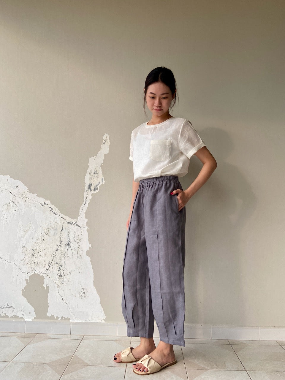 Linen Harem Pants in Dark Grey