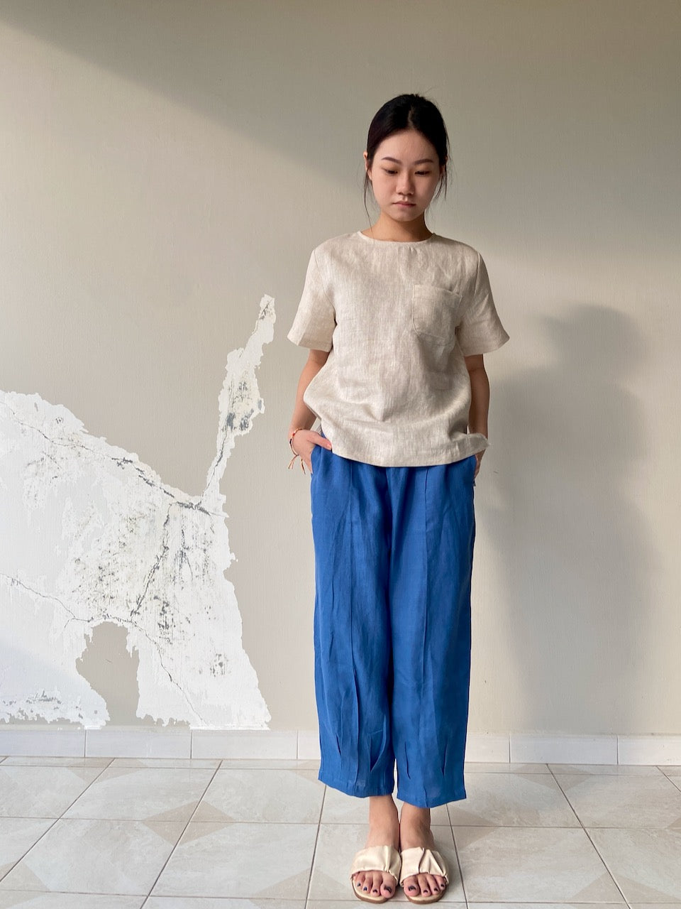 Linen Harem Pants in Dark Blue