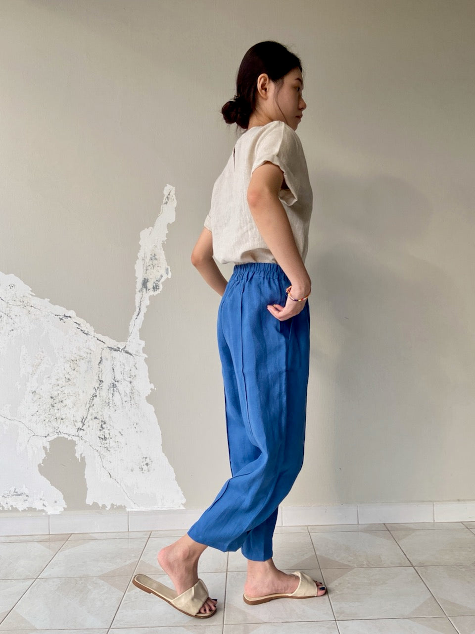 Linen Harem Pants in Dark Blue