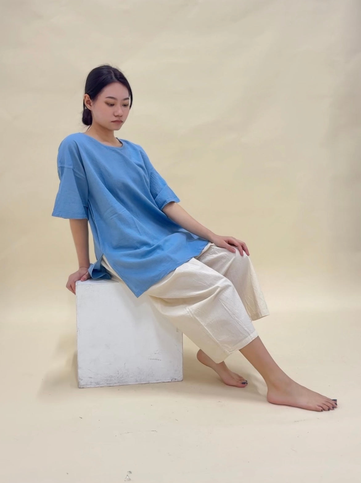 Hand Dyed Long Top in Light Blue