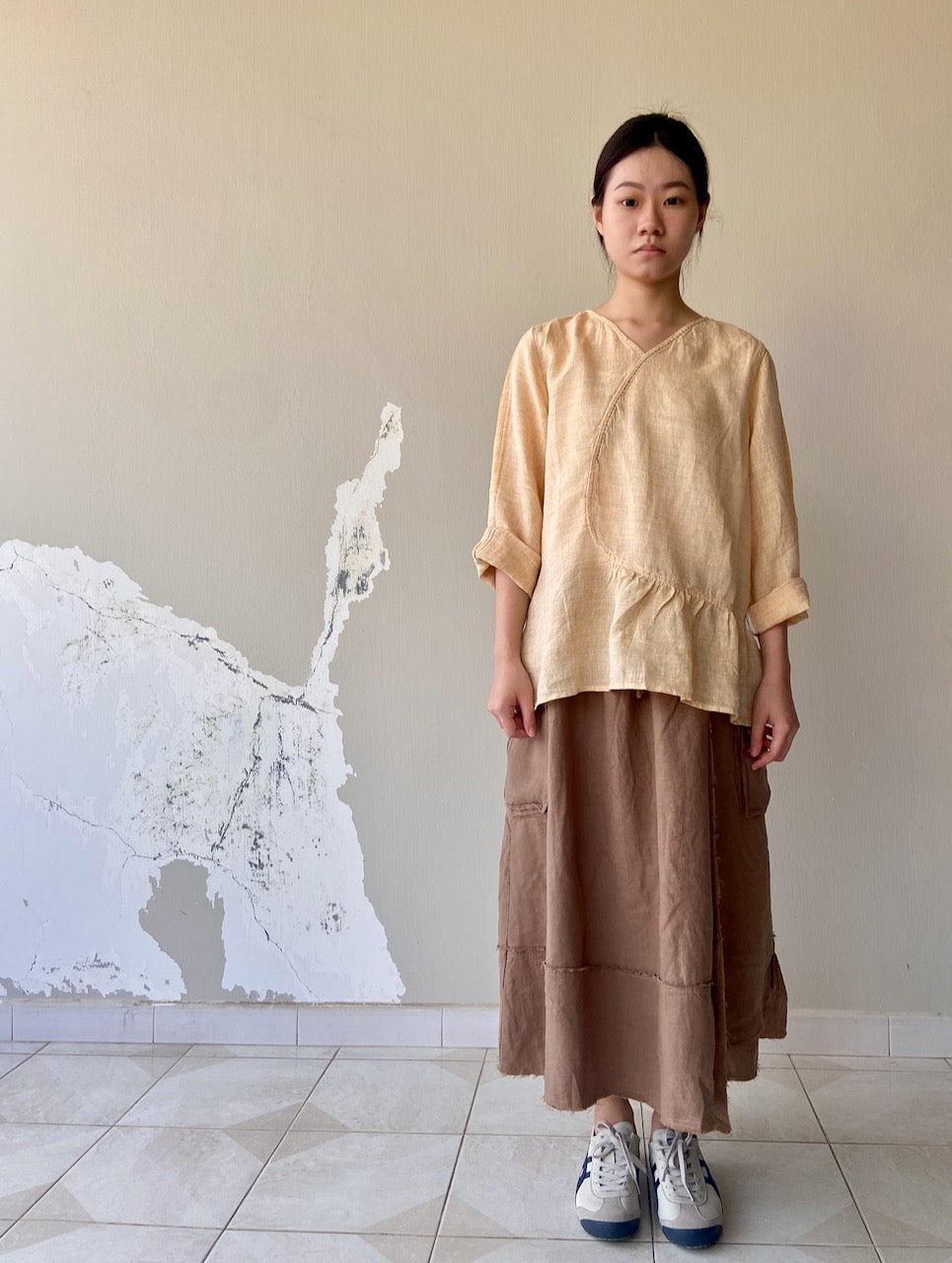 Linen Long Skirt in Brown