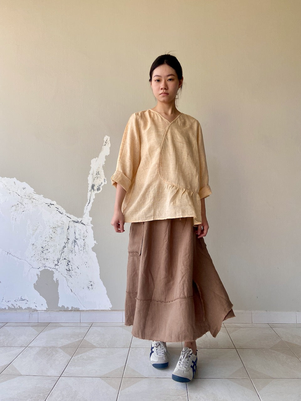 Linen Long Skirt in Brown