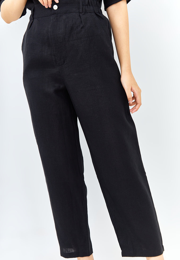 Linen Tapered Pants in Black