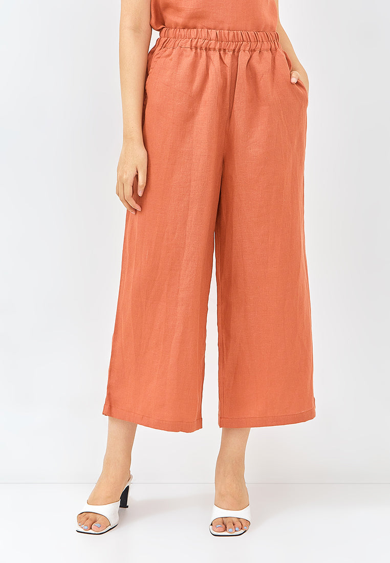 Brown Linen Wide Leg Pants (XS) 