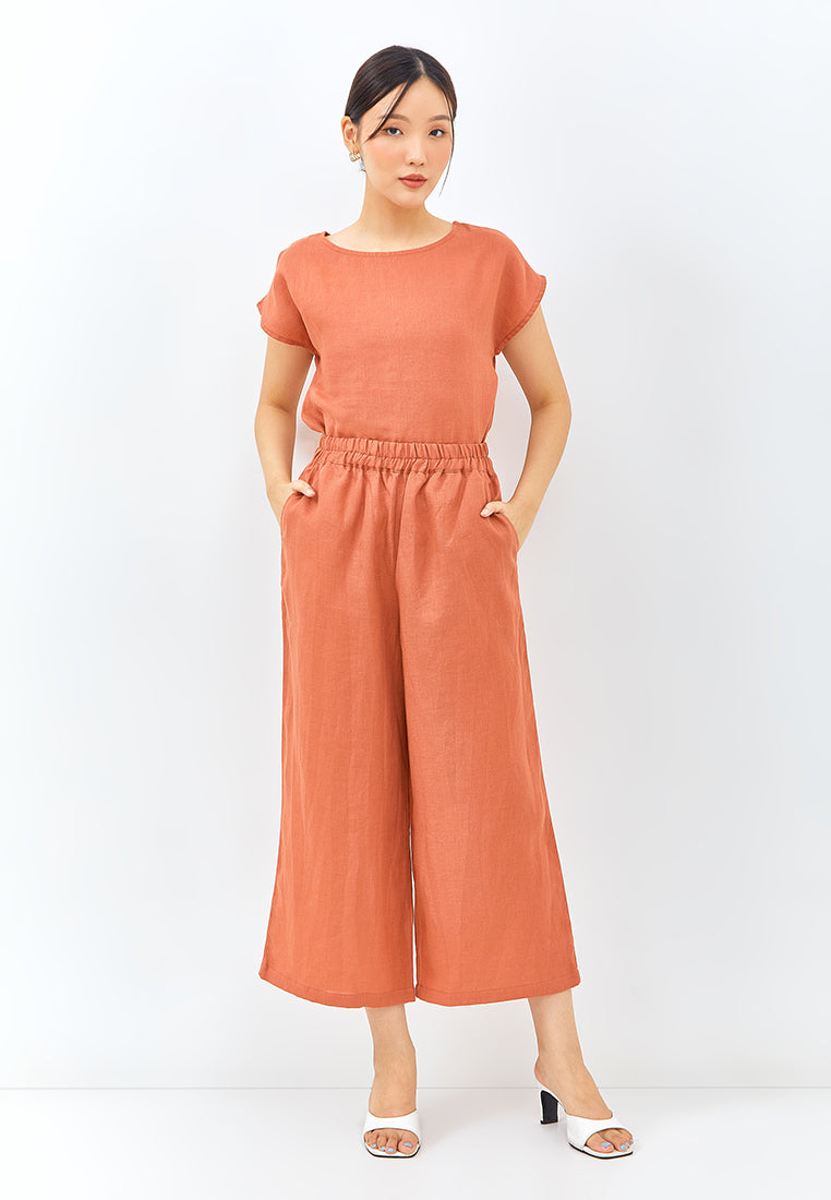 Linen Wide Leg Pants in Burnt Orange