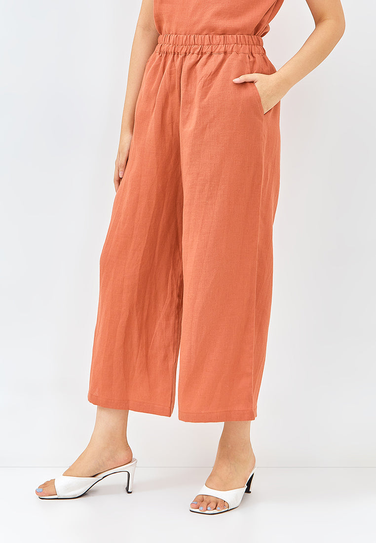Linen Wide Leg Pants in Burnt Orange