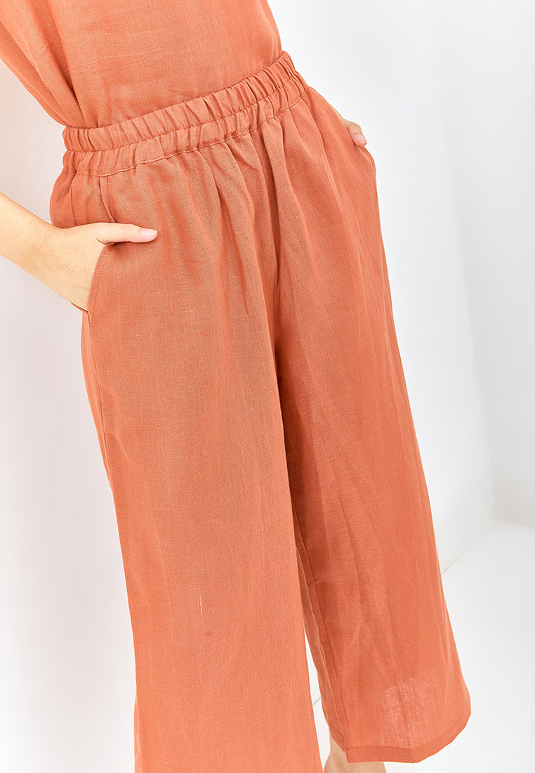 Linen Wide Leg Pants in Burnt Orange