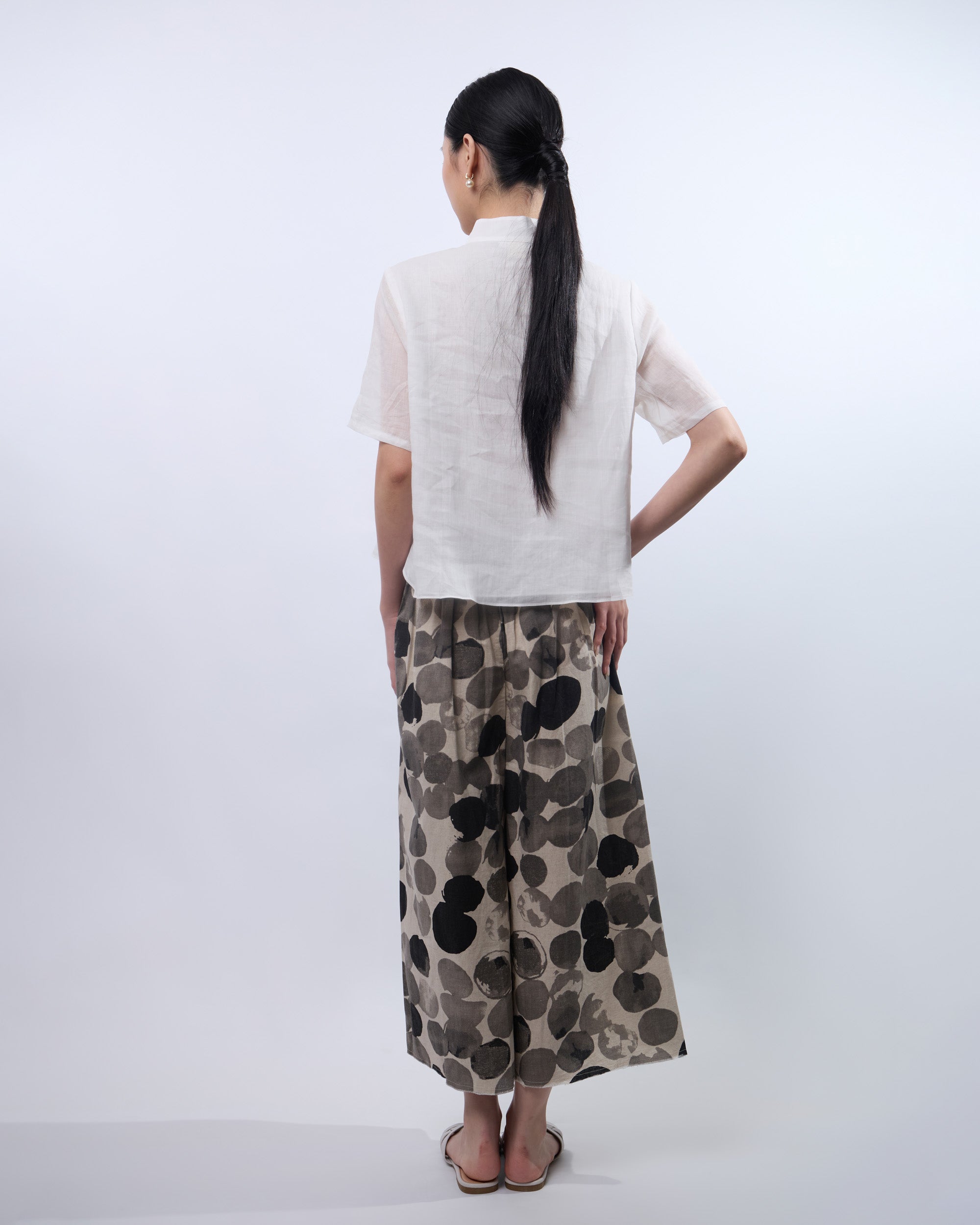 Polka Dot Linen A-line Pants