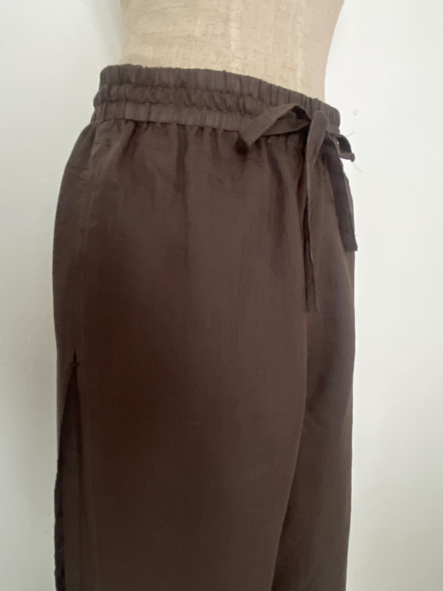 Double Layered Ramie Pants in Dark Brown