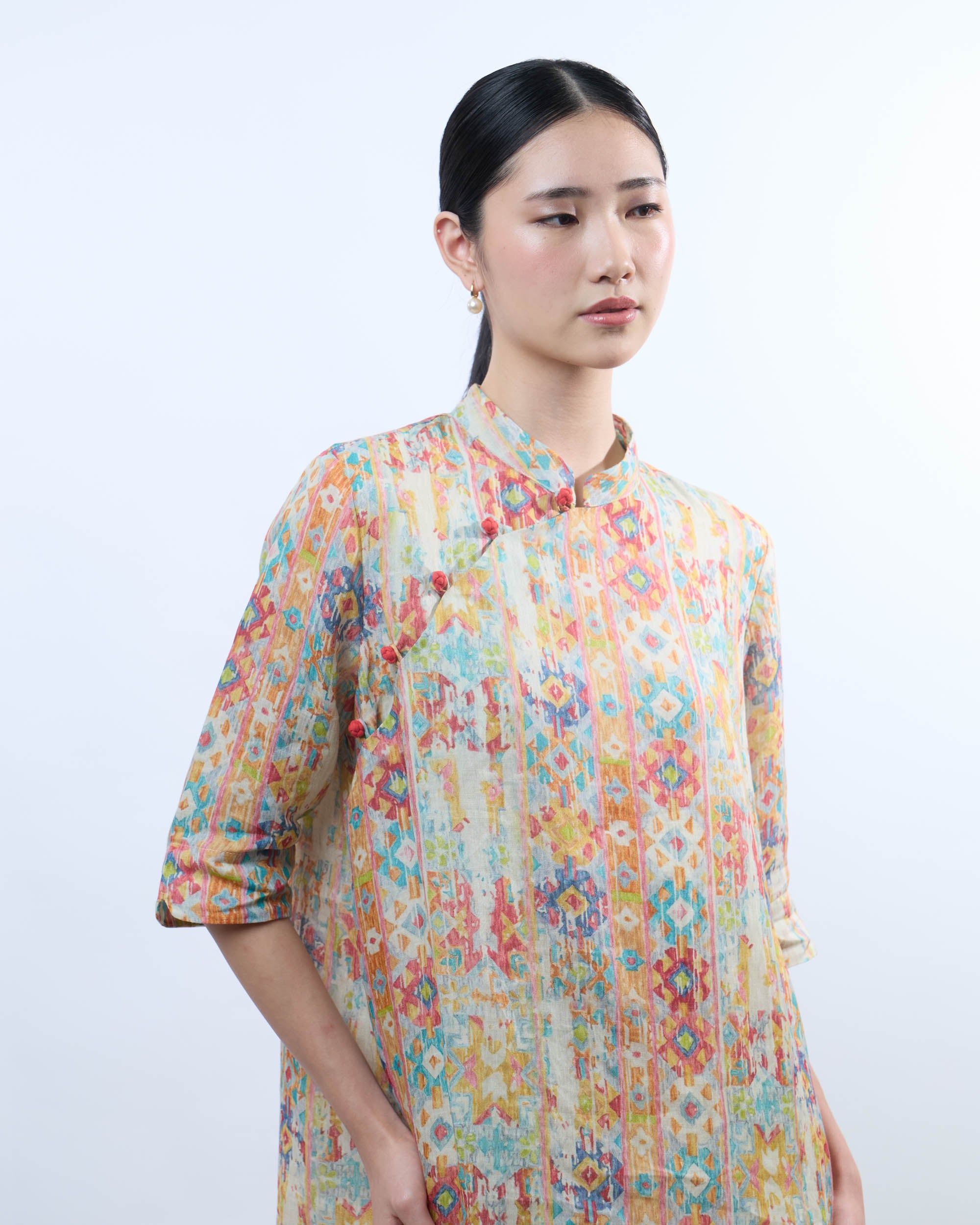 Red Geometric Cheongsam Dress