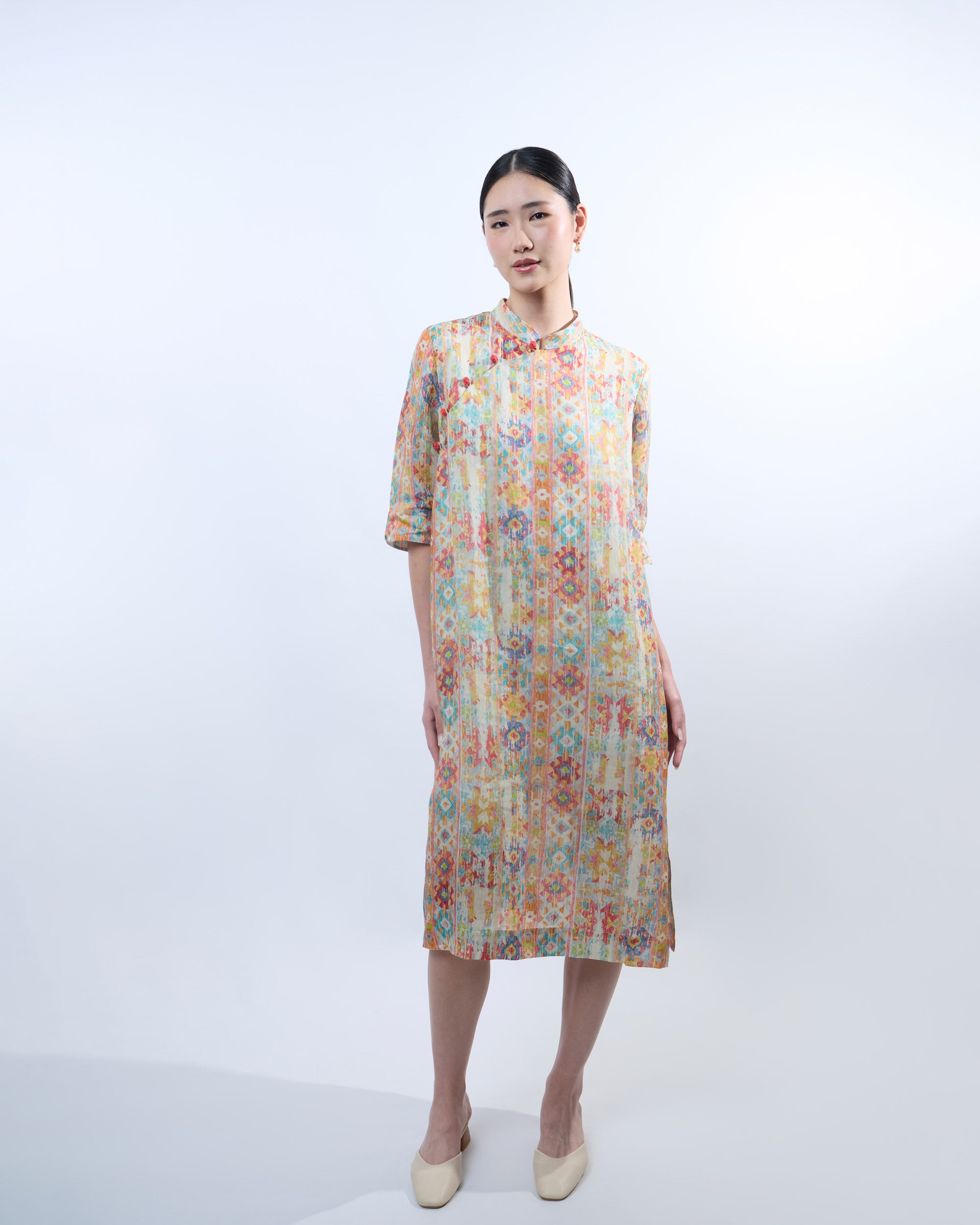 Red Geometric Cheongsam Dress