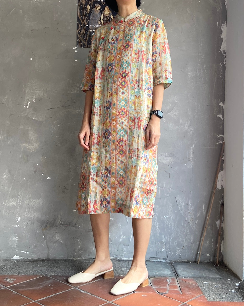 Red Geometric Cheongsam Dress