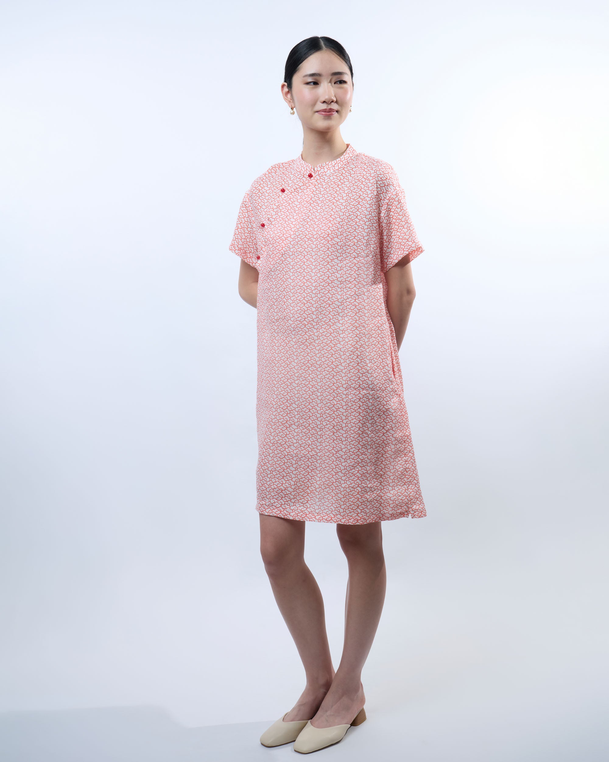 Short Sleeve Cheongsam Qipao Dress in Auspicious Cloud