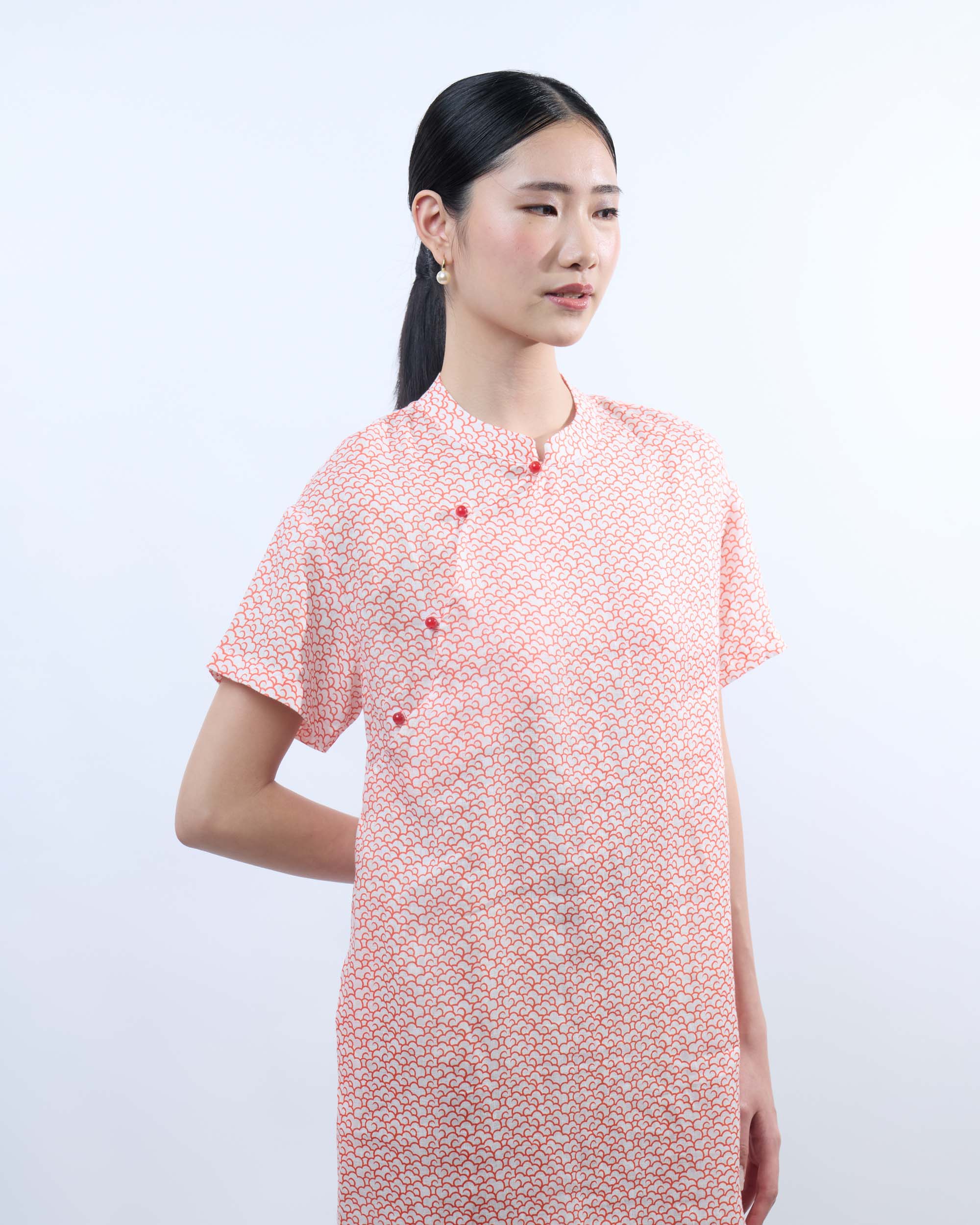 Short Sleeve Cheongsam Qipao Dress in Auspicious Cloud