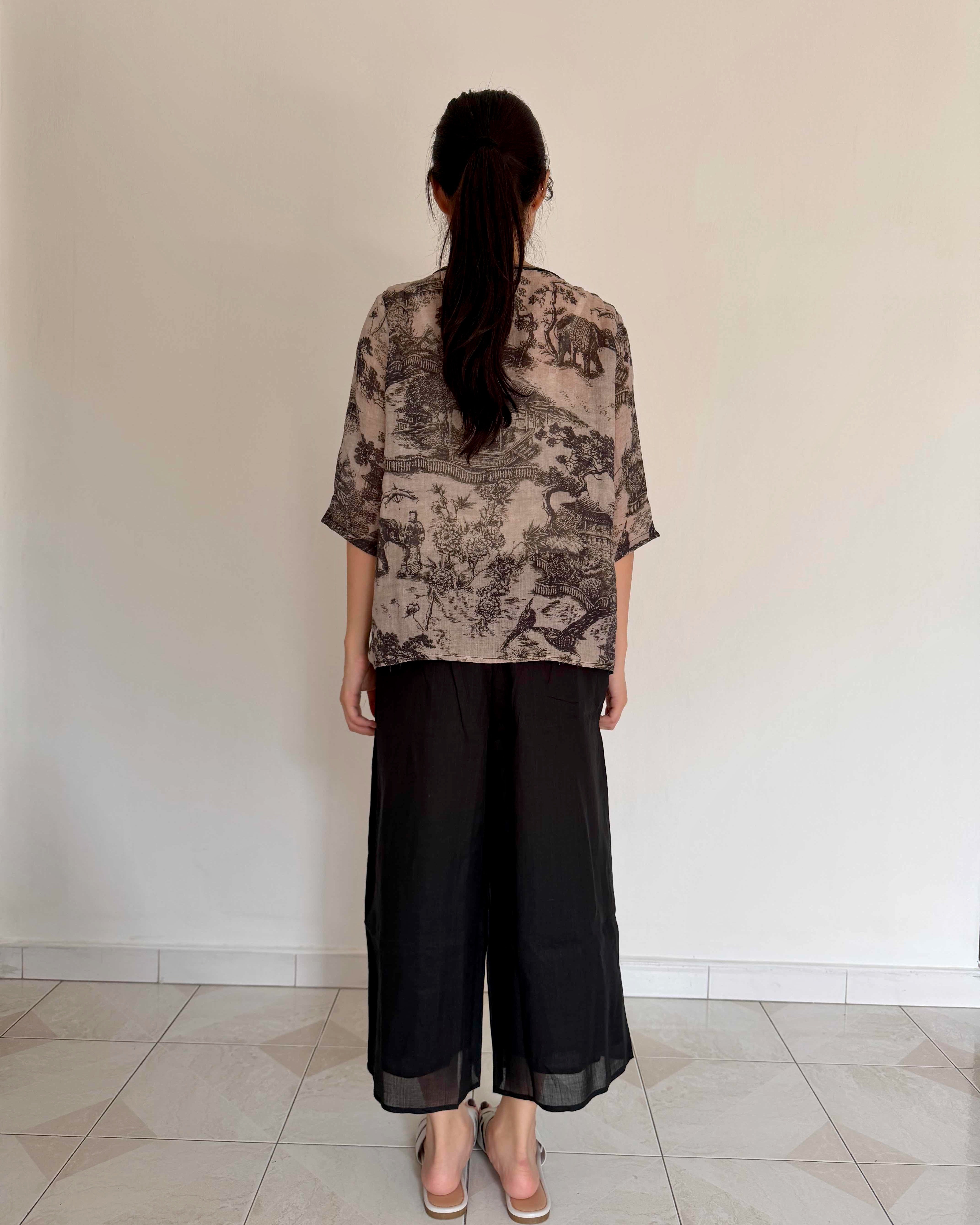 V-neck Oriental Print Cheongsam Top