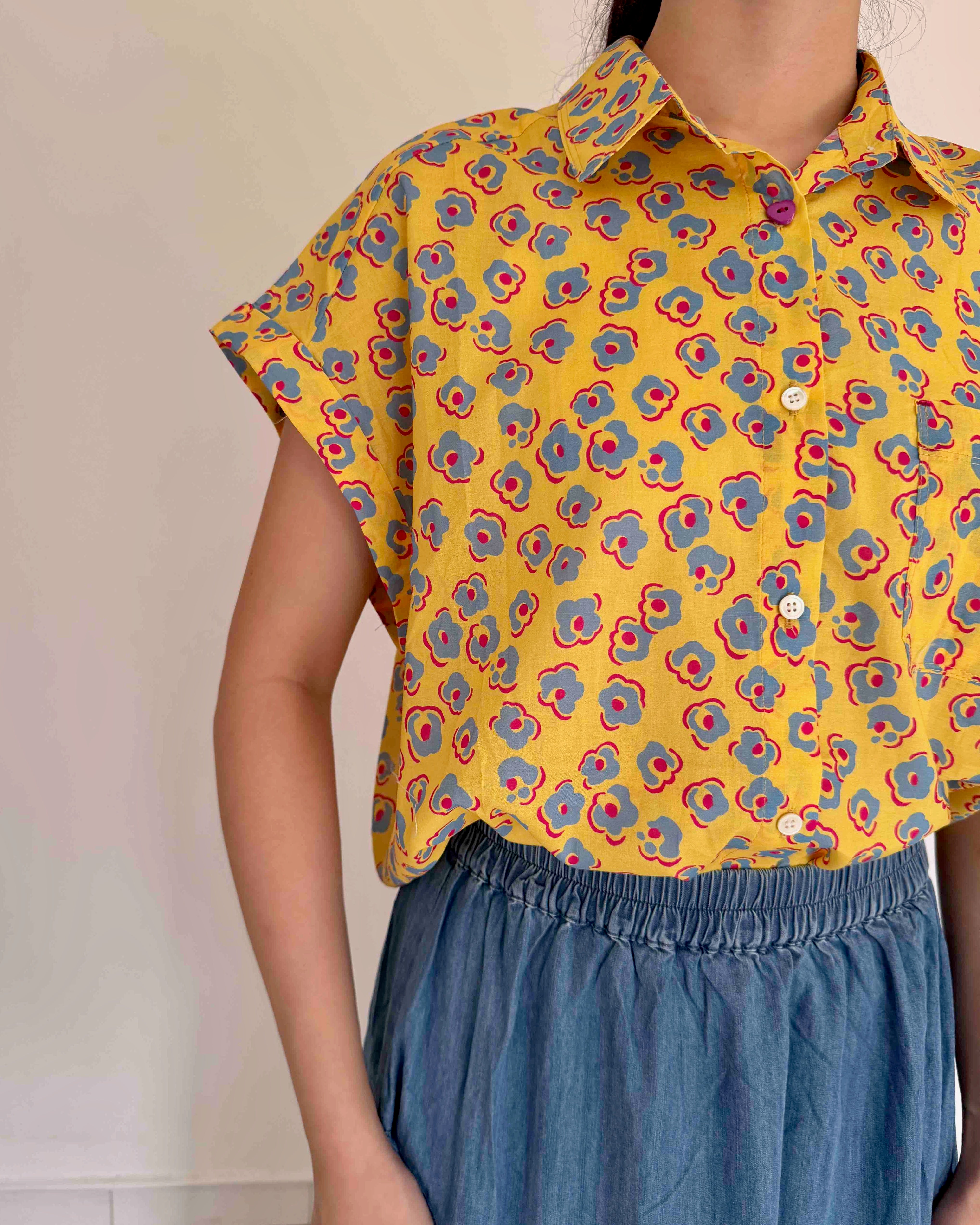 Yellow Little Floral Cotton Shirt