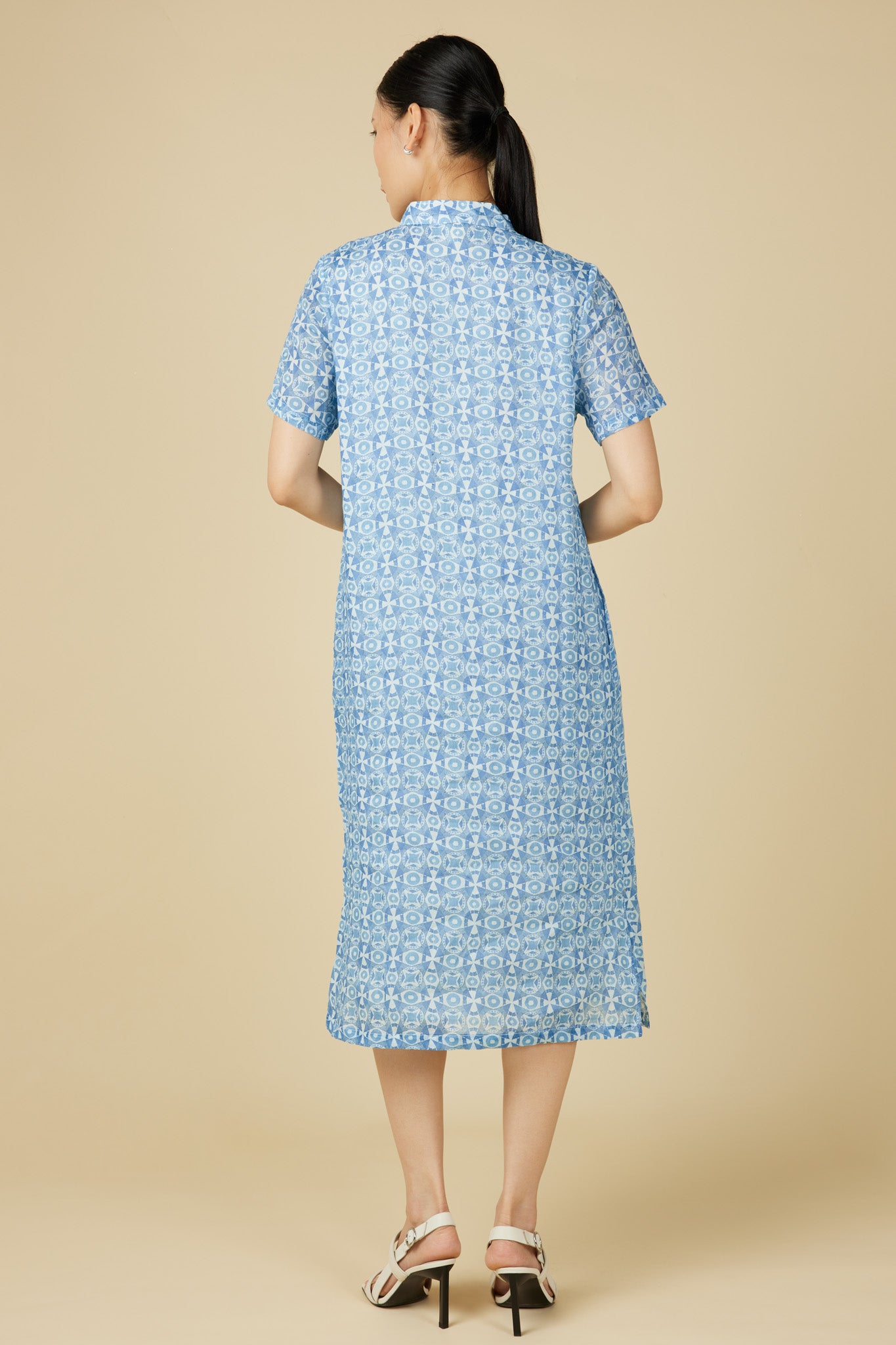Short Sleeve Cheongsam Dress - Geometric
