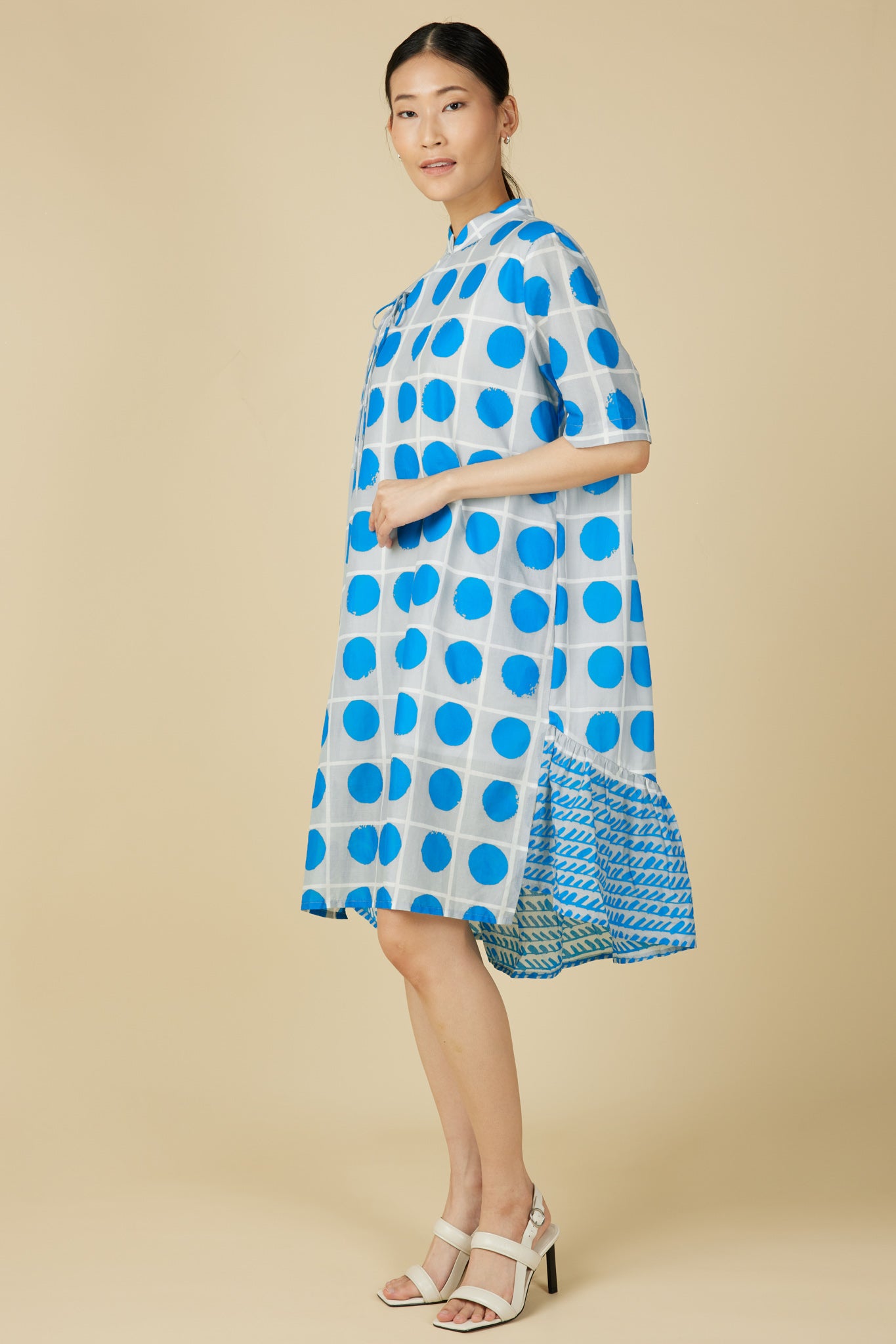 Celeste Cheongsam Dress in Blue Polka Dots