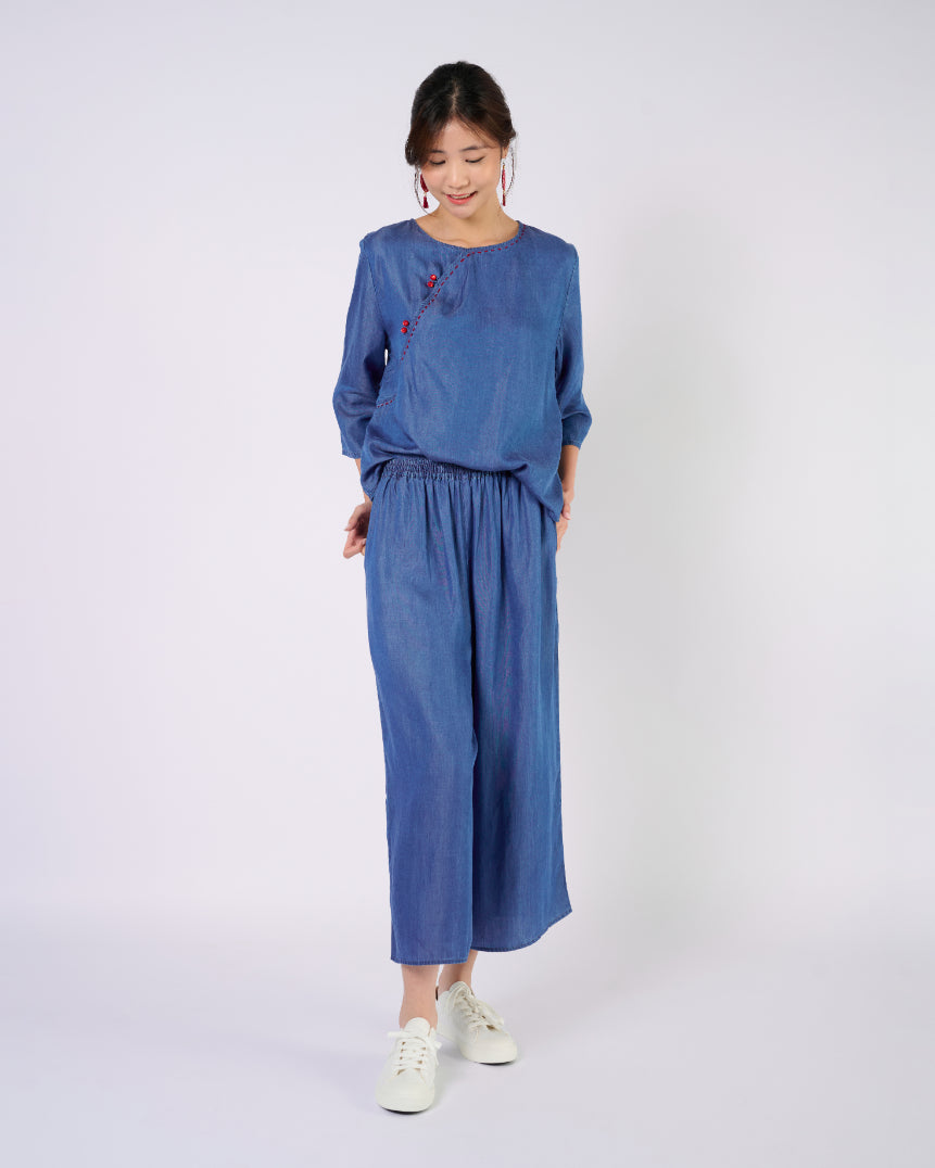 Indigo Blue Cheongsam Top