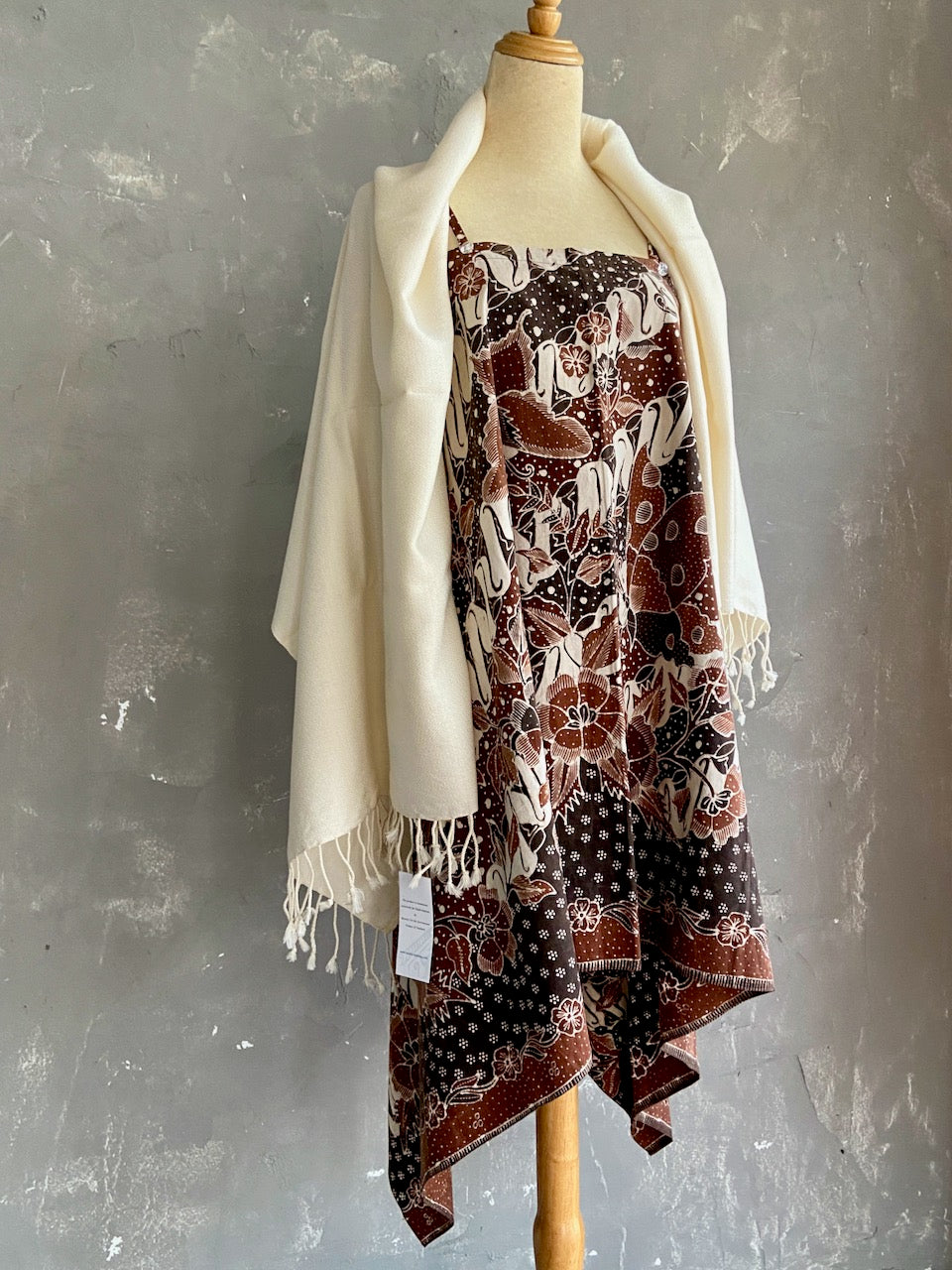 Beige Ikat Geometric Stole