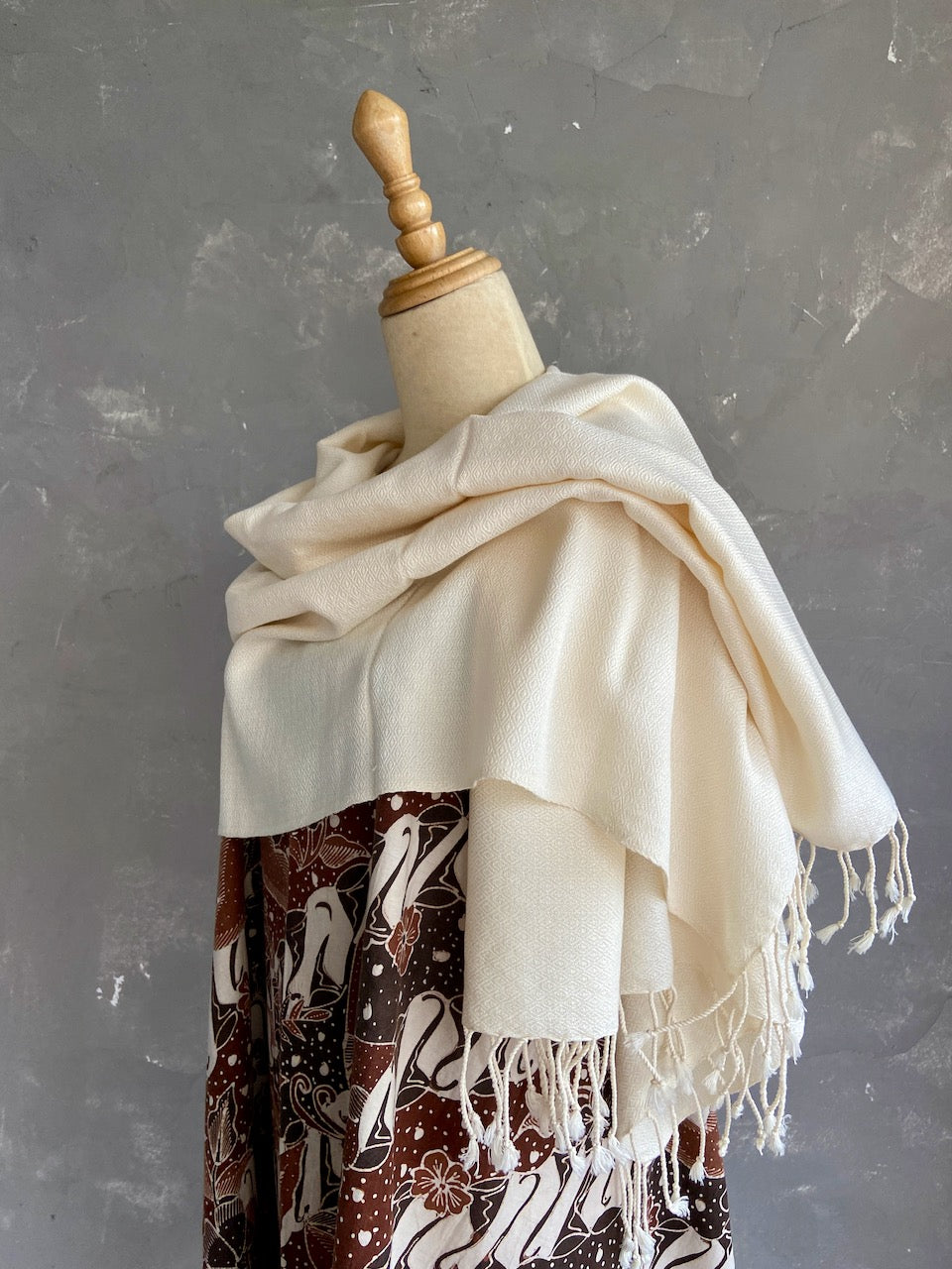 Beige Ikat Geometric Stole