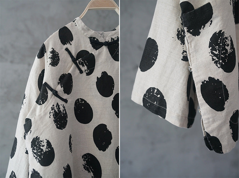 Abstract Polka Dot Print Cheongsam Top