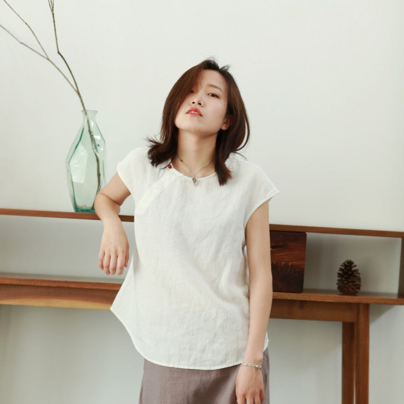 Cap Sleeve Cheongsam Top (White)