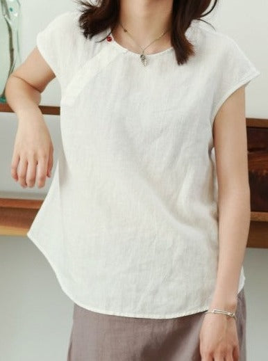 Cap Sleeve Cheongsam Top (White)