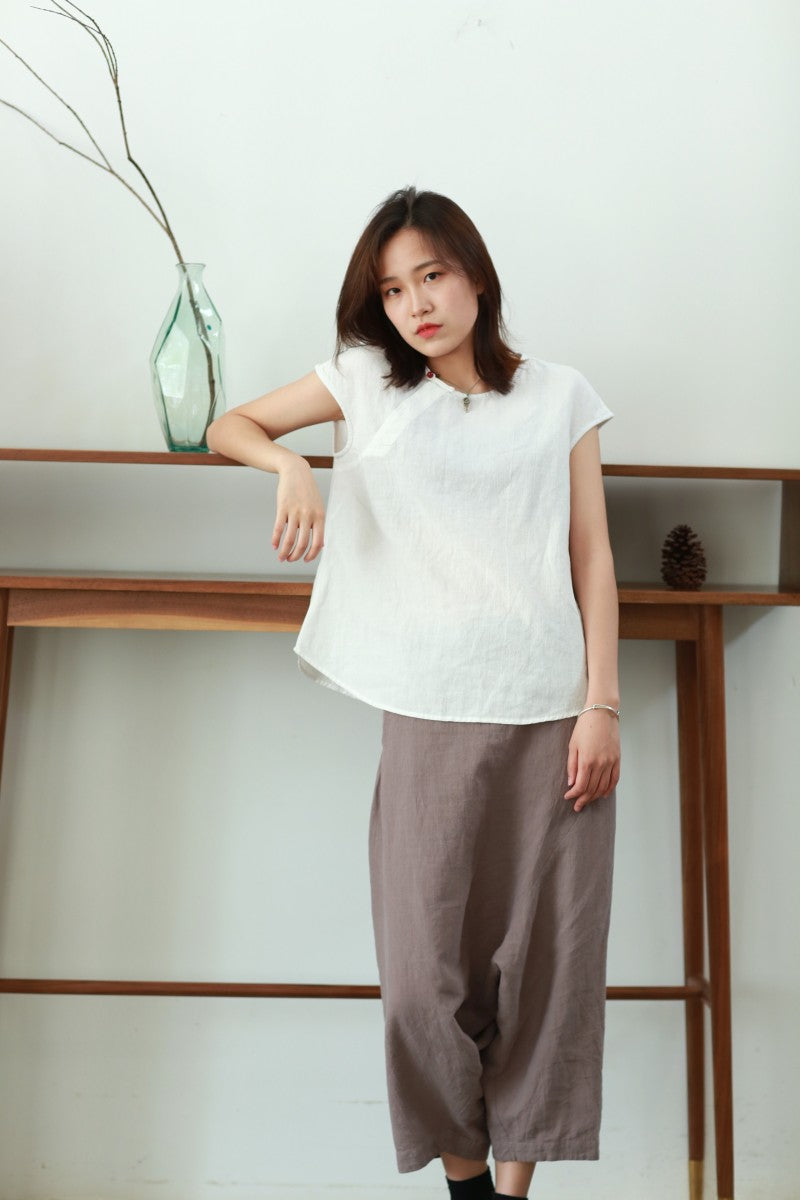 Cap Sleeve Cheongsam Top (White)