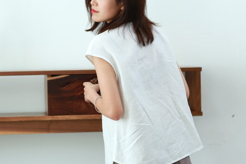 Cap Sleeve Cheongsam Top (White)