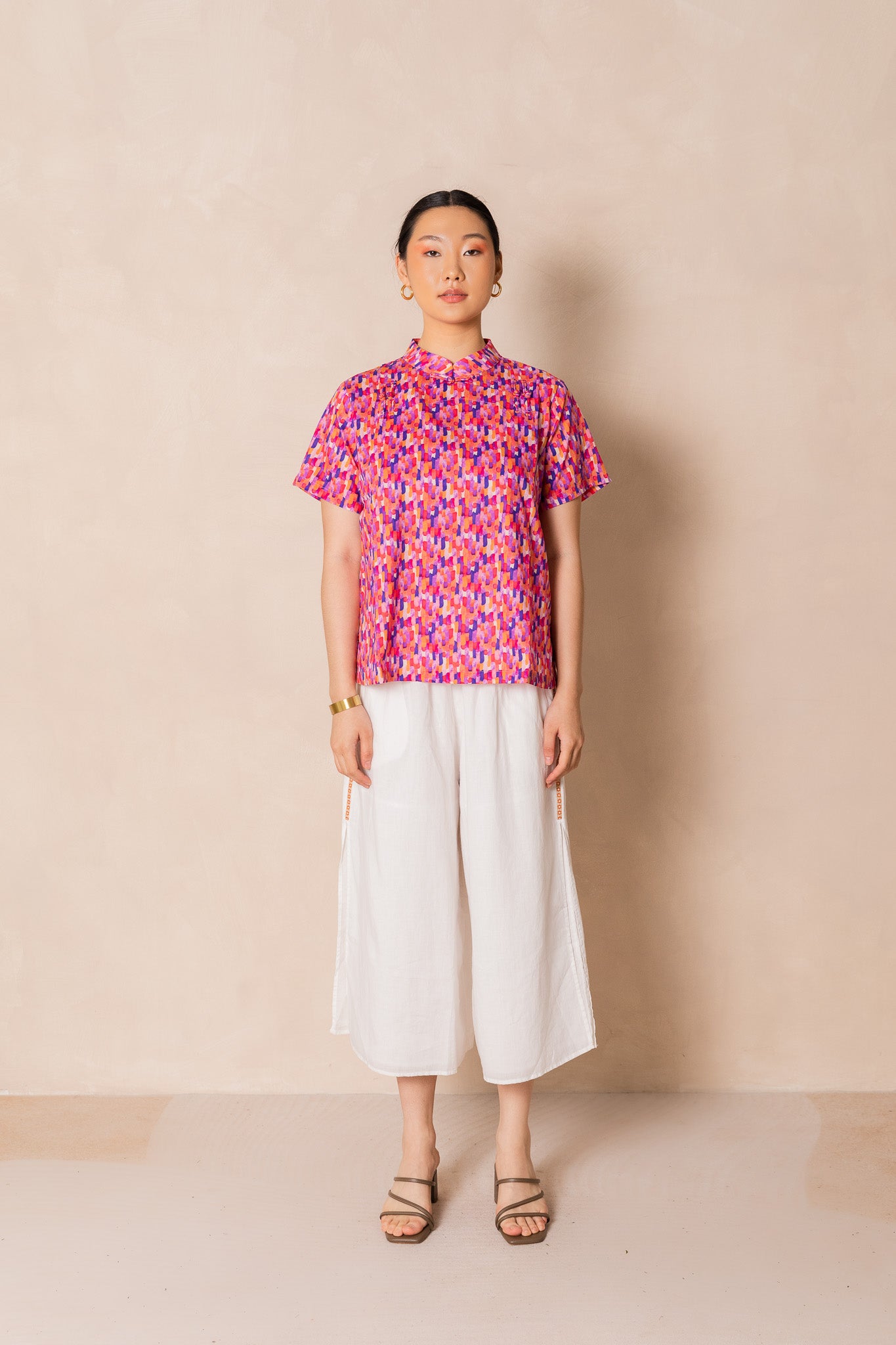 Water Colour Raindrop Print Short Sleeve Cheongsam Top, available on You Living 