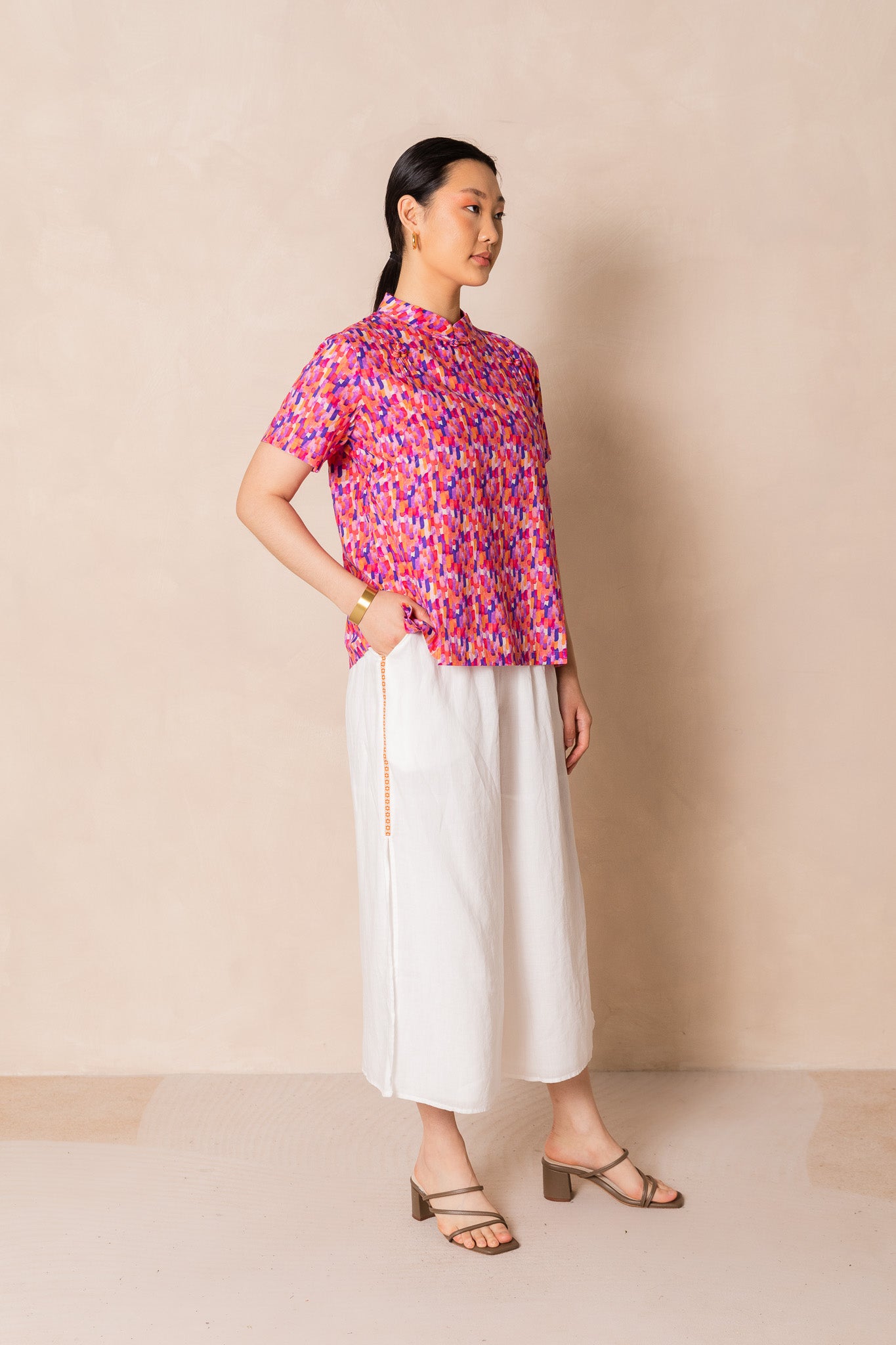 Water Colour Raindrop Print Short Sleeve Cheongsam Top, available on You Living 