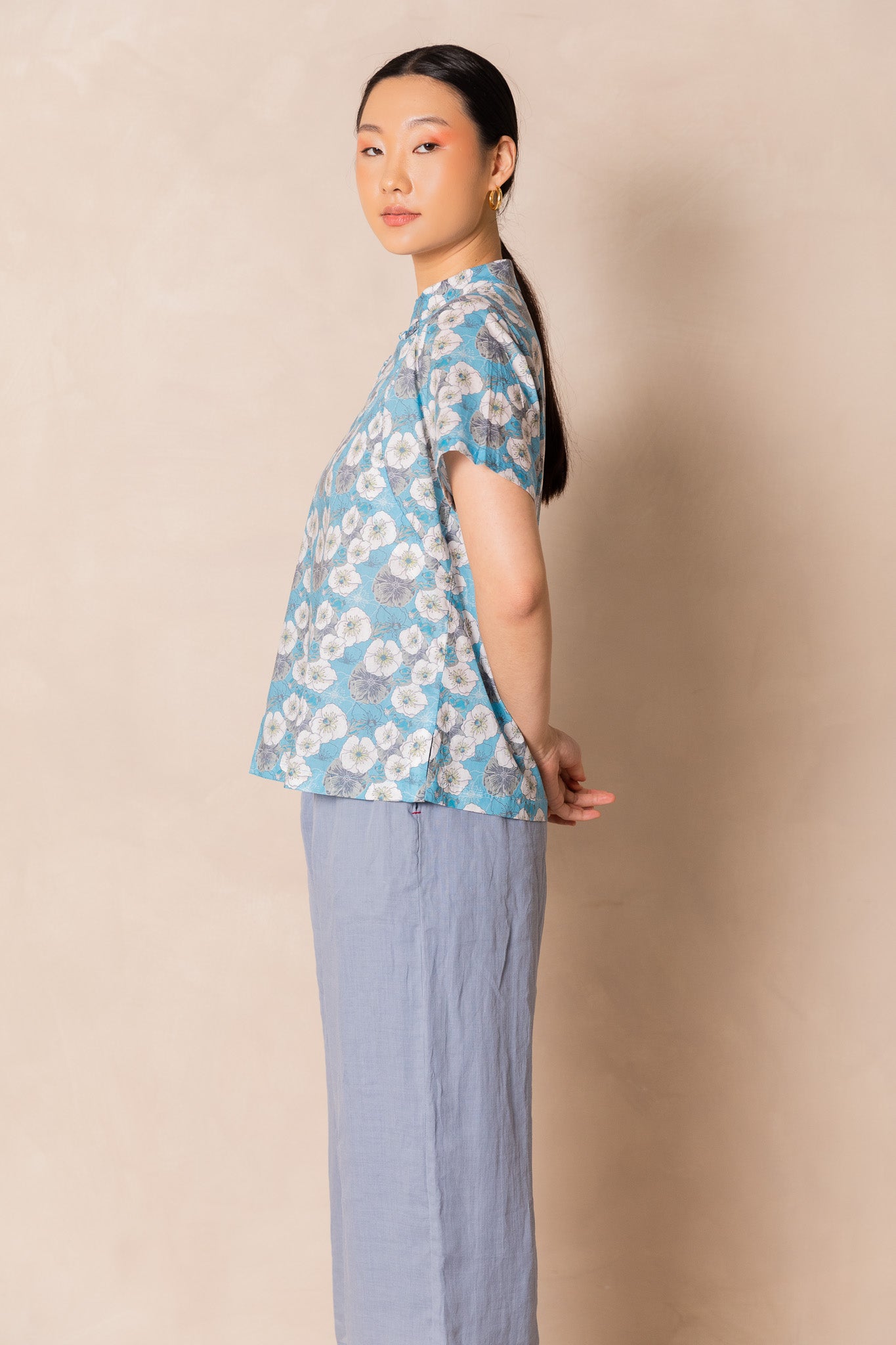 White Cherry Blossom Short Sleeve Cheongsam Top, available on You Living
