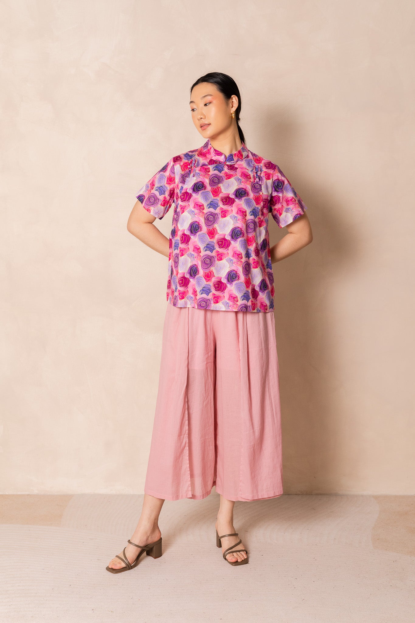 Water Colour Pink Rose Short Sleeve Cheongsam Top, available on You Living