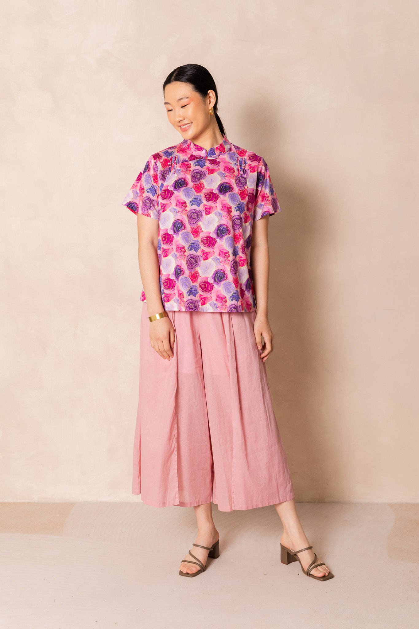 Water Colour Pink Rose Short Sleeve Cheongsam Top, available on You Living