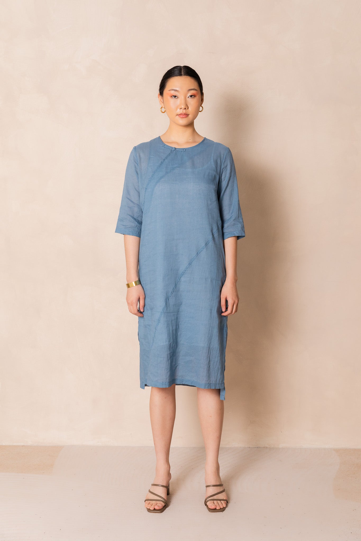Blue Ramie Cheongsam Dress