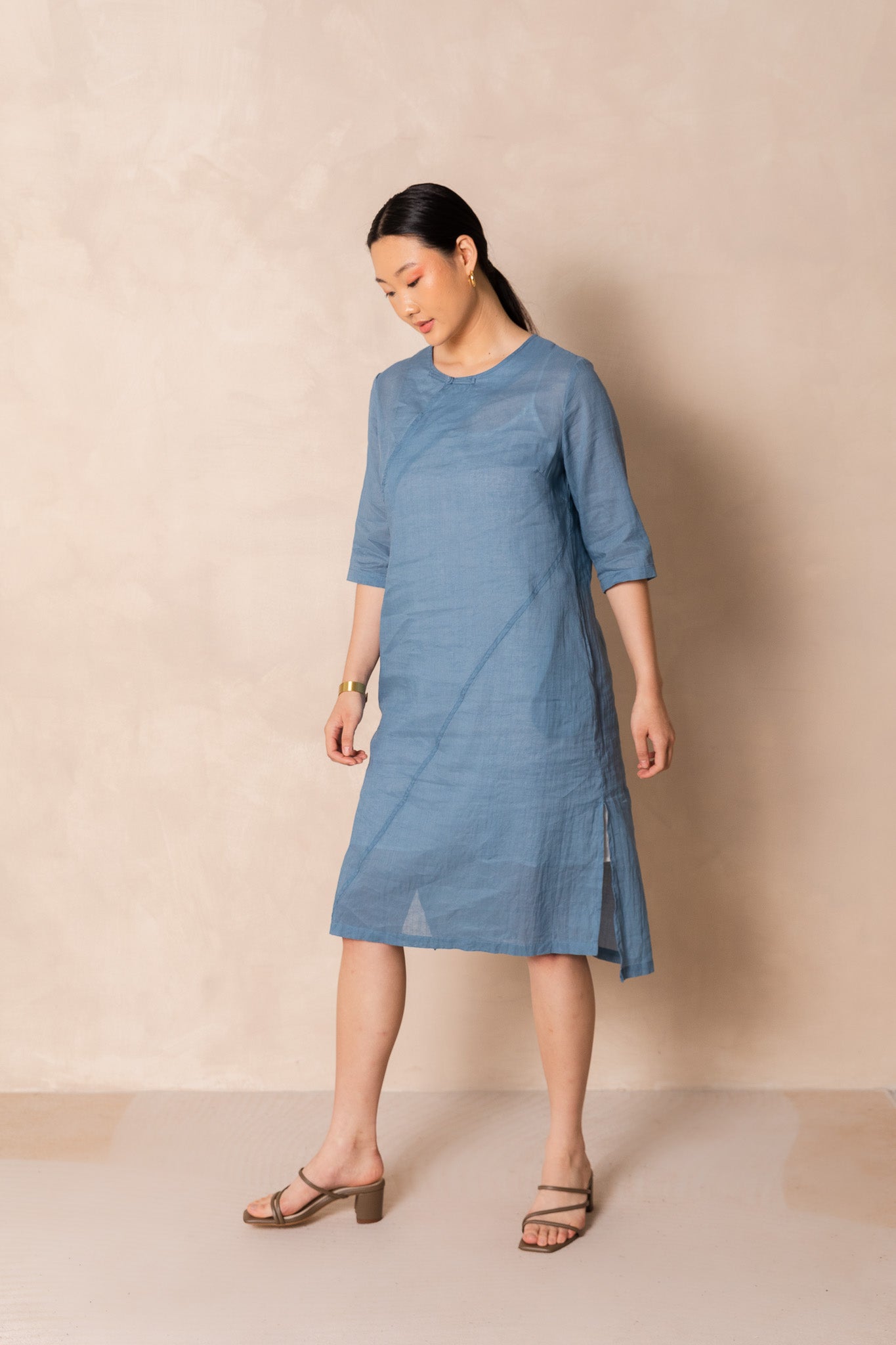 Blue Ramie Cheongsam Dress