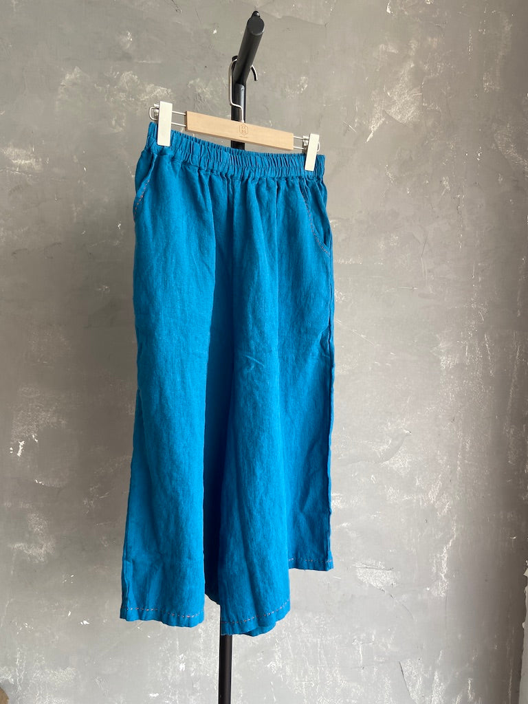 Turquoise Linen Wide Leg Pants