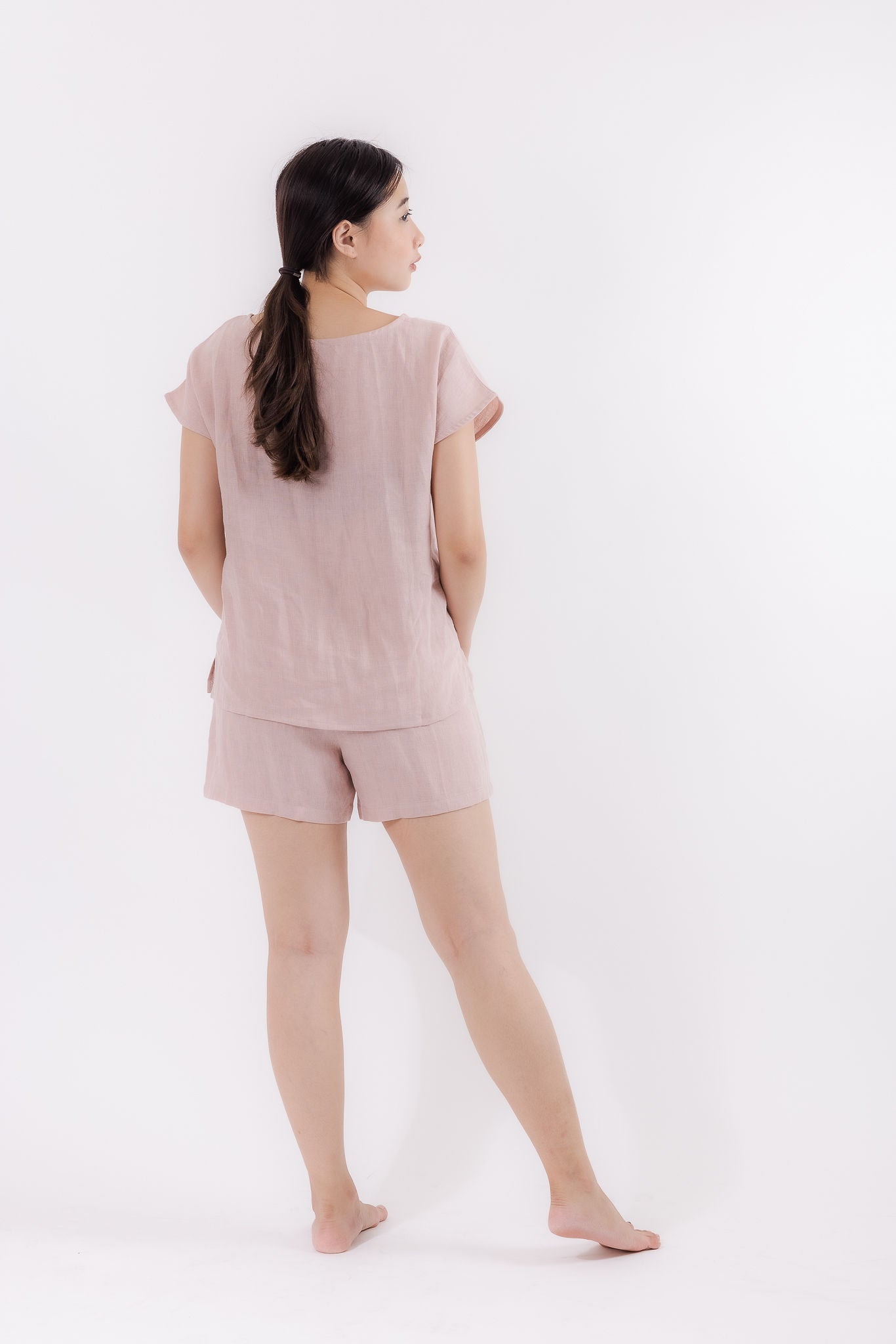 Linen Relaxed Shorts in Dusty Pink