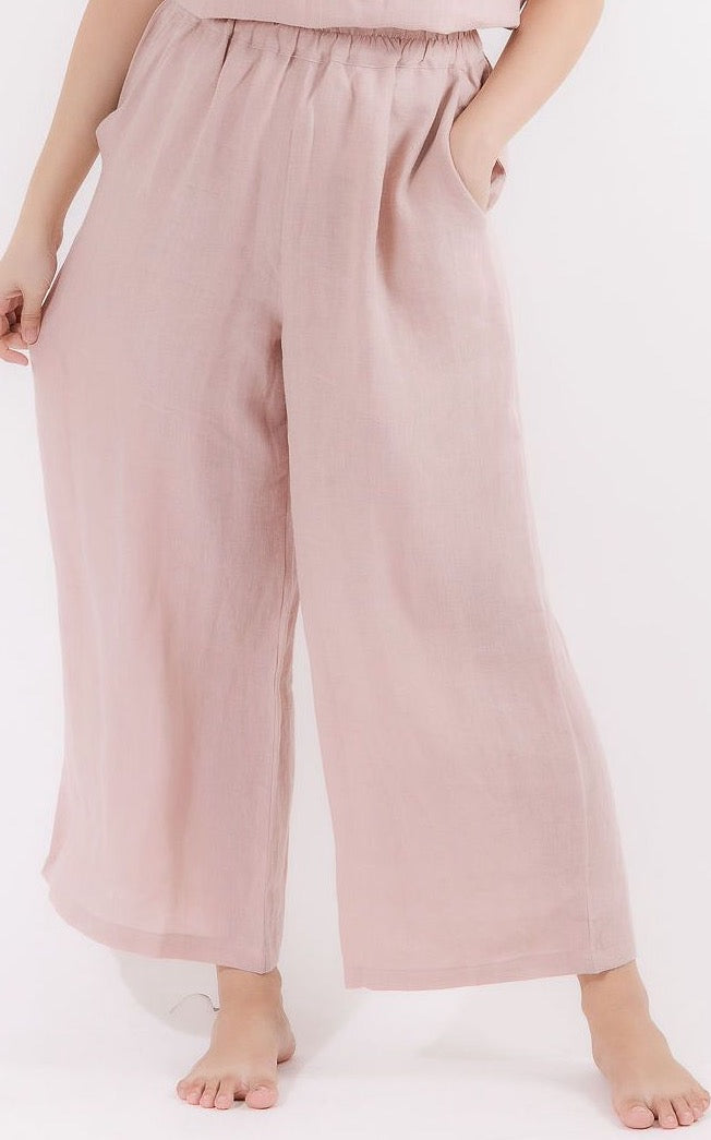 Linen Wide Leg Pants in Dusty Pink