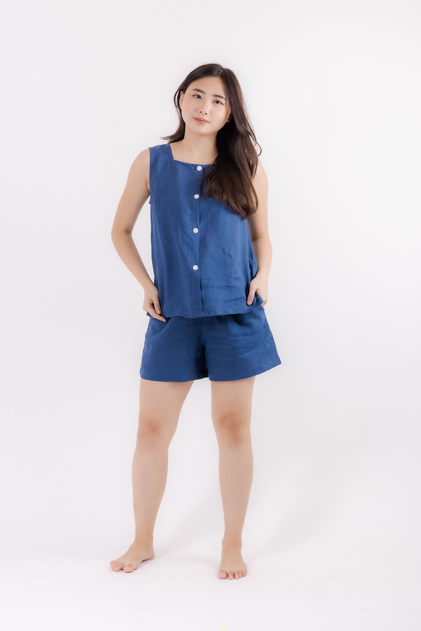 Linen Sleeveless Top in Dark Blue