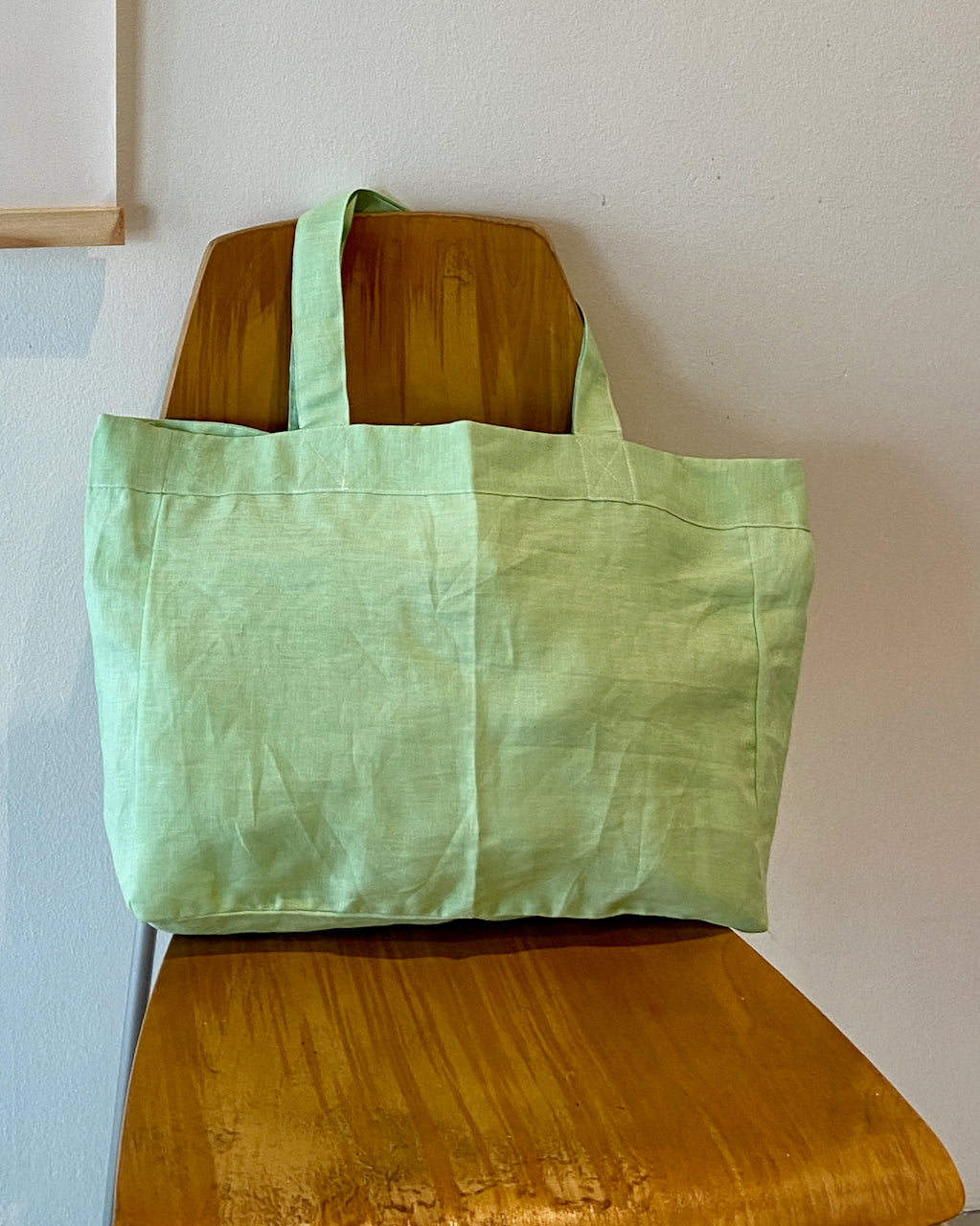 Linen Shopping Tote in Green