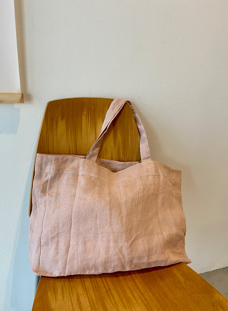 Linen Shopping Tote in Dusty Pink