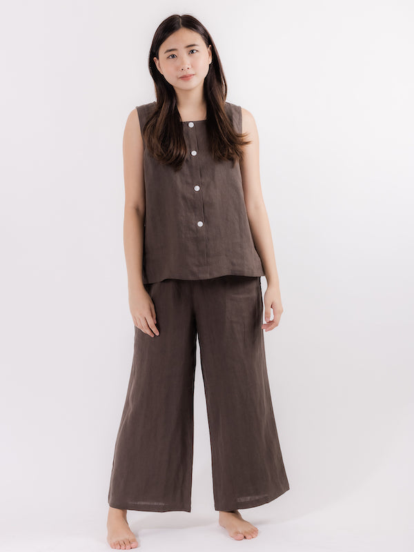 Linen Sleeveless Top in Coffee Brown