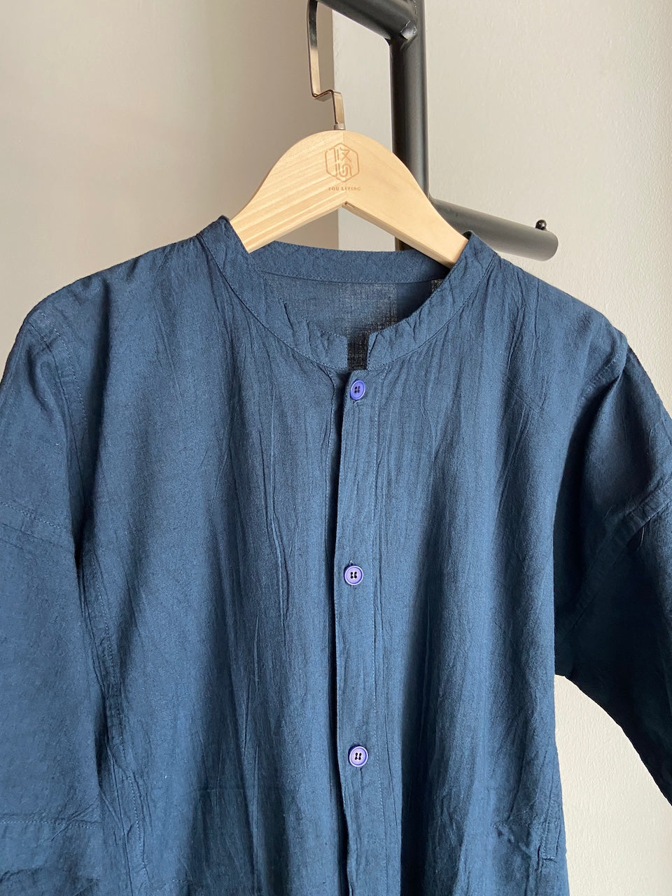 Hand-dyed Button Shirt  (Navy Blue)